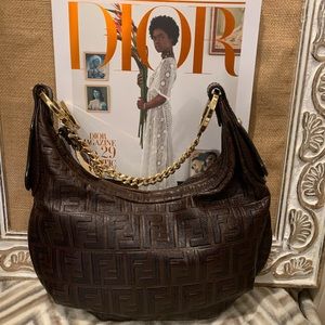 Fendi Zucca print embossed leather handbag